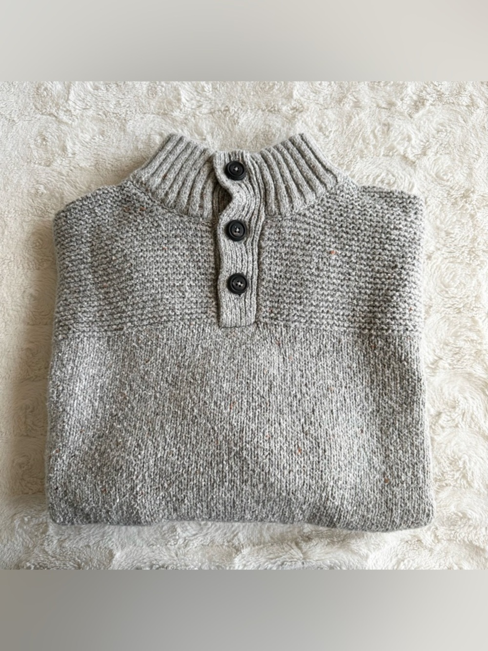 Lucky Brand Henley Sweater Pullover Mens XL Gray Knit Fisherman Cotton Wool Prep